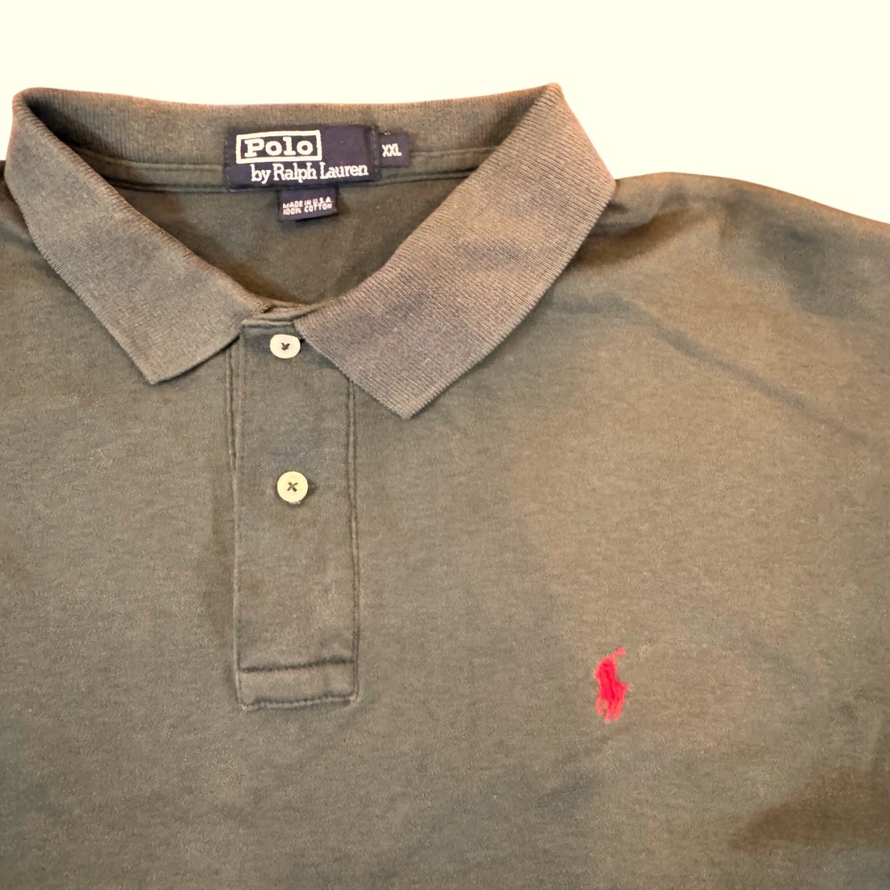 Polo Ralph Lauren Vintage Made in USA Forest Green Red Pony Polo Shirt‎ Sz 2XL